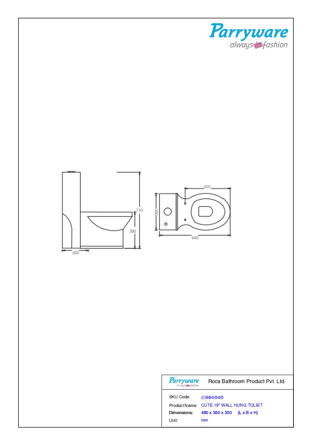 CUTE Wall Hung -Parryware - Image 2