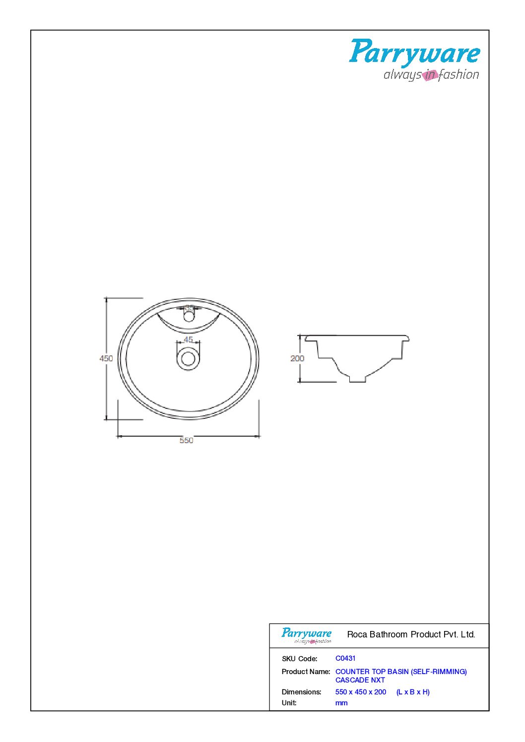 CASCADE NXT Counter Top Basin - Parryware - Image 2