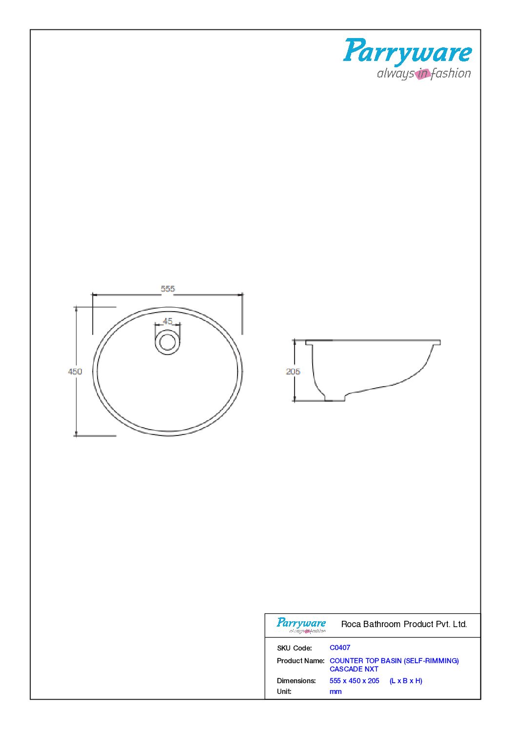 CASCADE NXT Below Counter Basin - Parryware - Image 2