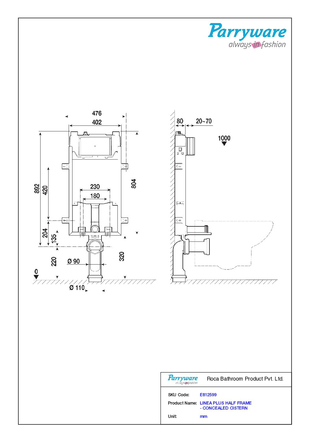 LINEA PLUS - Concealed Cistern With Half Frame - Image 2