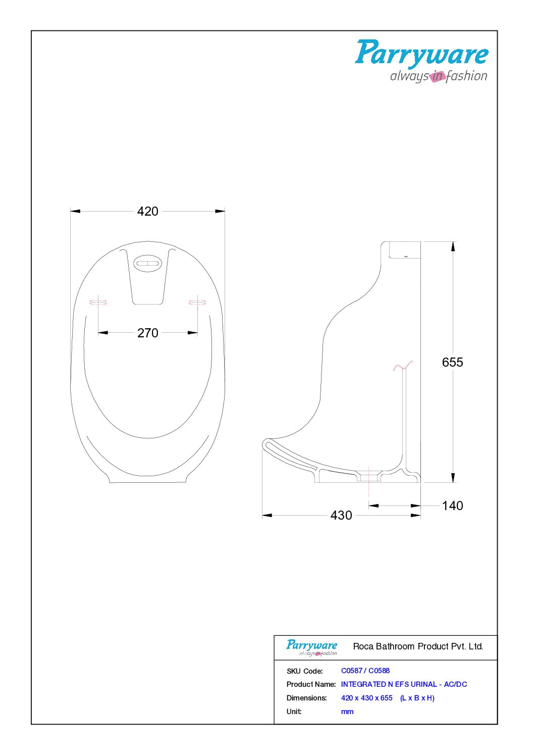 INTEGRATED N Electronic Urinal- Parryware - Image 2