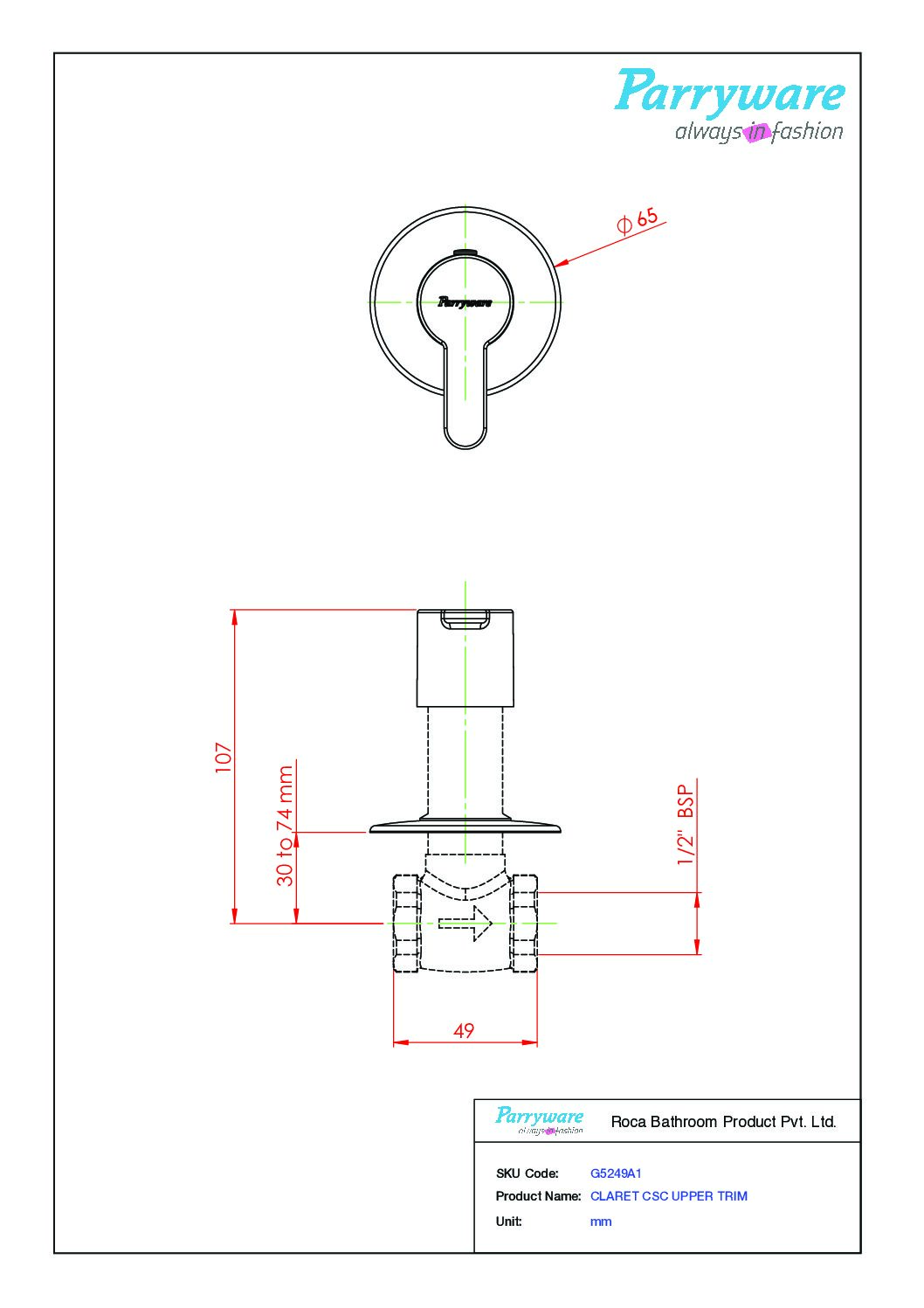 CLARET Concealed Diverter Upper Trim - Image 2