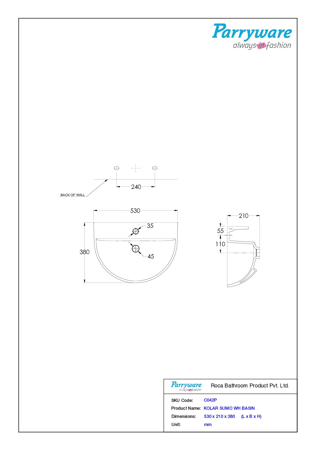KOLAR SUMO - Wall Hung Basin - Image 2